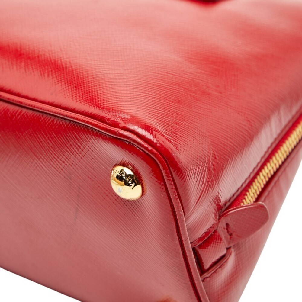 Prada Bag Plate Triangle Saffiano Leather Logo Shoulder Red Handbag - Picture 4 of 9